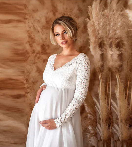 Damen Weißes Maxikleid Umstandskleid