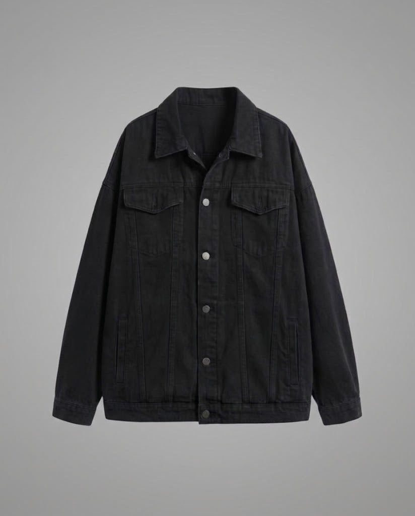 Unisex Oversize Jeansjacke mit Fleece-Fütterung und Hemdkragen Nord Taschen