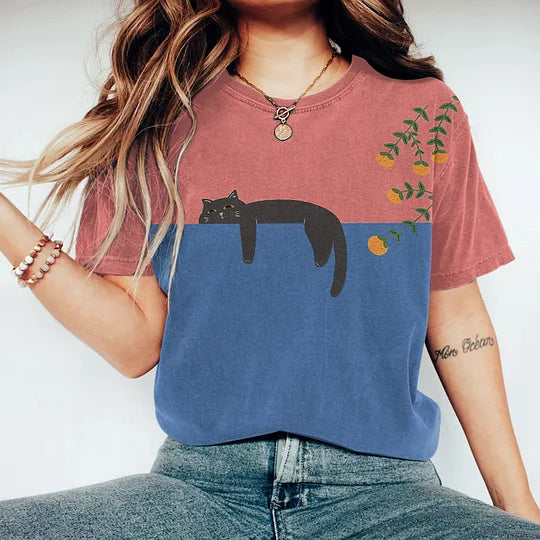 Nord Taschen | Zweifarbige Katzen-Grafik-T-Shirt für Damen