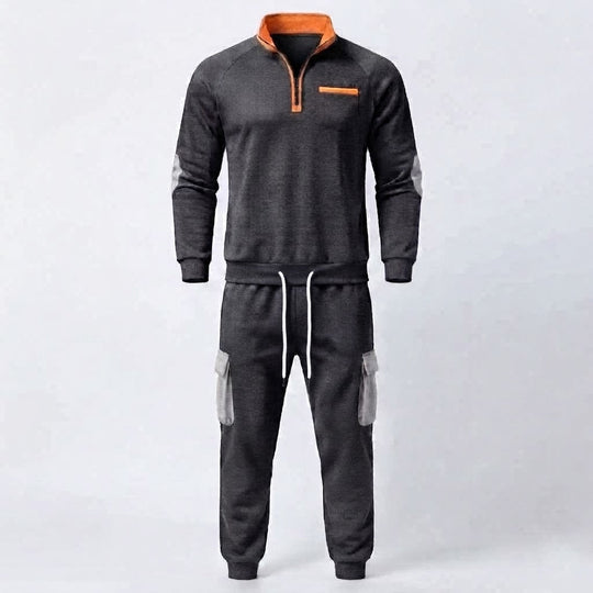 Herren Cargo Jogger Set mit Halb-Zip Sweatshirt, elastischem Taillenband und Klappentaschen Nord Taschen
