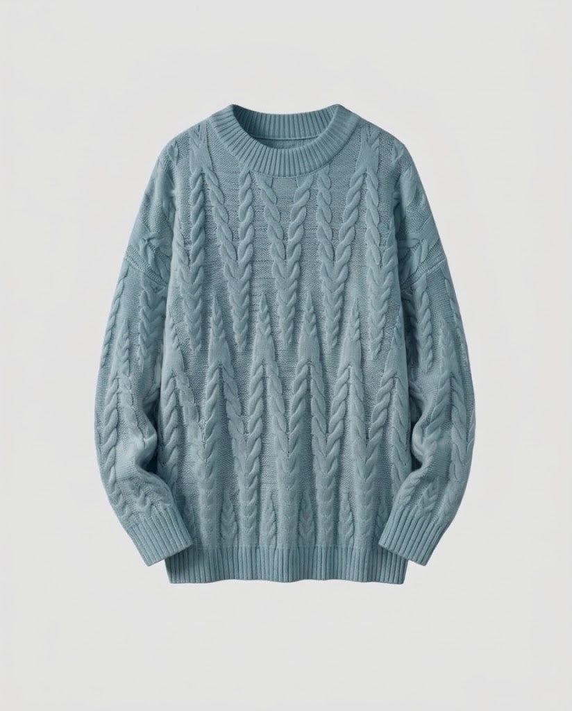 Unisex Oversized Kabelstrick-Longpullover mit tiefer Schulterpartie und Rippbündchen Nord Taschen