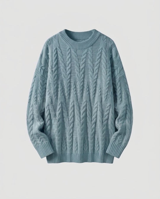 Unisex Oversized Kabelstrick-Longpullover mit tiefer Schulterpartie und Rippbündchen Nord Taschen
