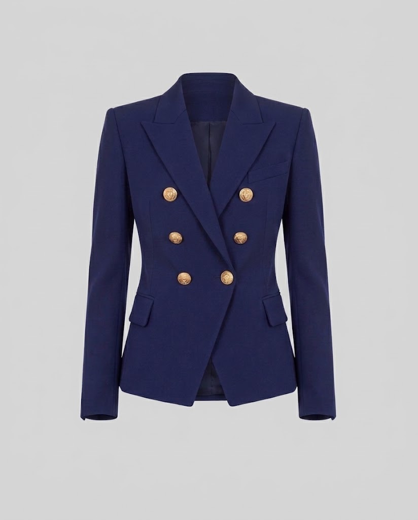 Damen Zweireihiger taillierter Blazer im präzisen Tailoring mit dekorativen Metallknöpfen Nord Taschen