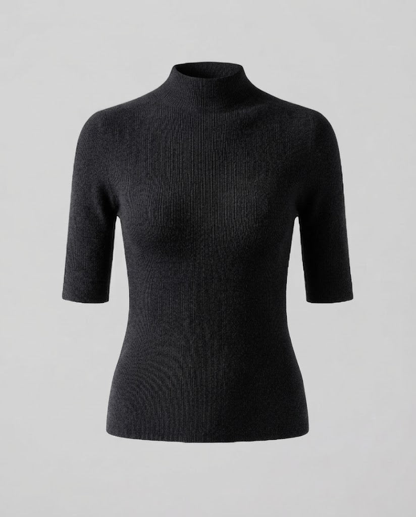 Damen Halbarm Feinstrickpullover mit kurzem Stehkragen und figurbetonter Passform Nord Taschen