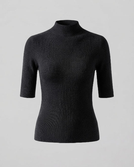 Damen Halbarm Feinstrickpullover mit kurzem Stehkragen und figurbetonter Passform Nord Taschen