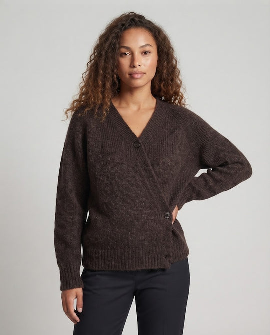 Damen Oversize-Cardigan aus grobem Strick mit V‑Ausschnitt und Knopfleiste Nord Taschen