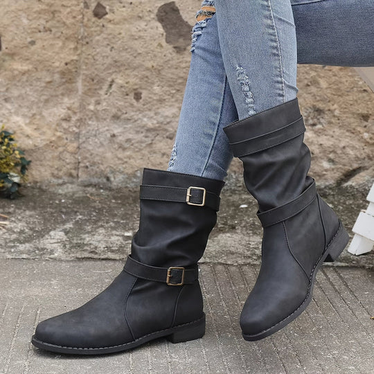 Vintage Schnalle Strap Western Ankle Boots für Frauen