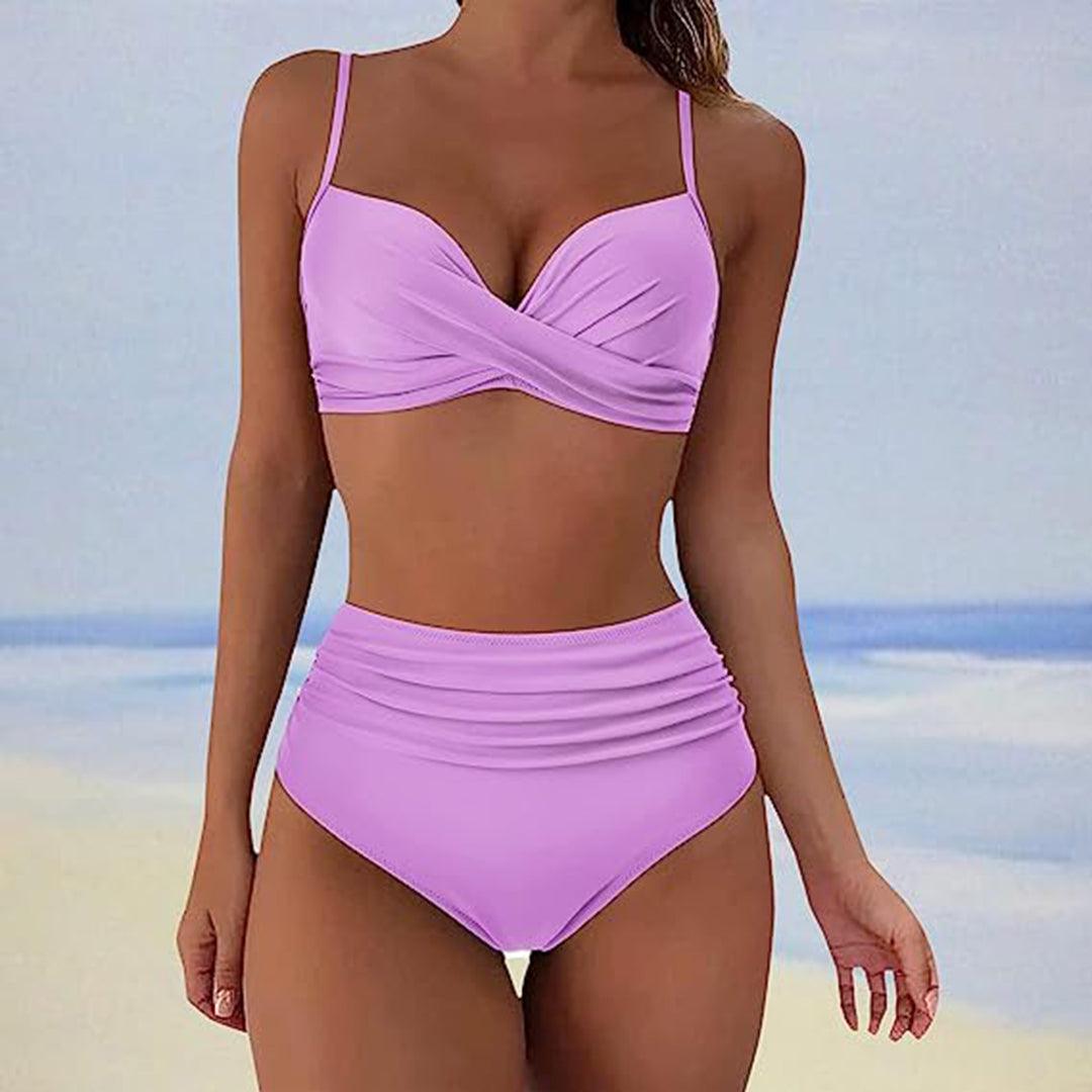 Stylischer Gepolsterter High-Waist-Bikini Klassischer Zweiteiliger Badeanzug mit Hoher Taille für Damen