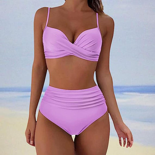Stylischer Gepolsterter High-Waist-Bikini Klassischer Zweiteiliger Badeanzug mit Hoher Taille für Damen