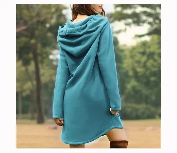 Gemütliches Langes Sweatshirt-Kleid mit Kapuze