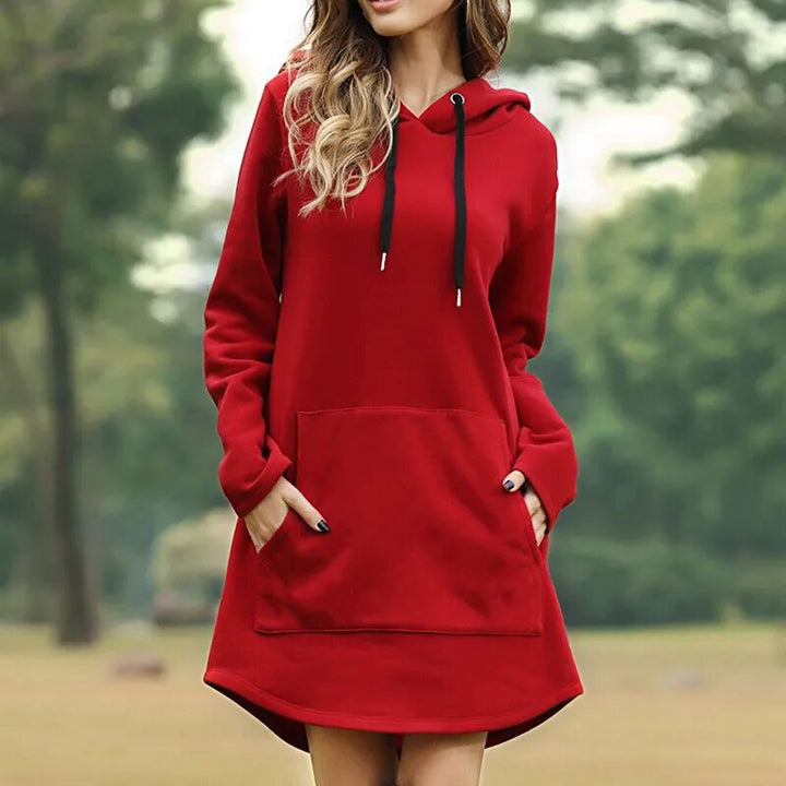 Gemütliches Langes Sweatshirt-Kleid mit Kapuze