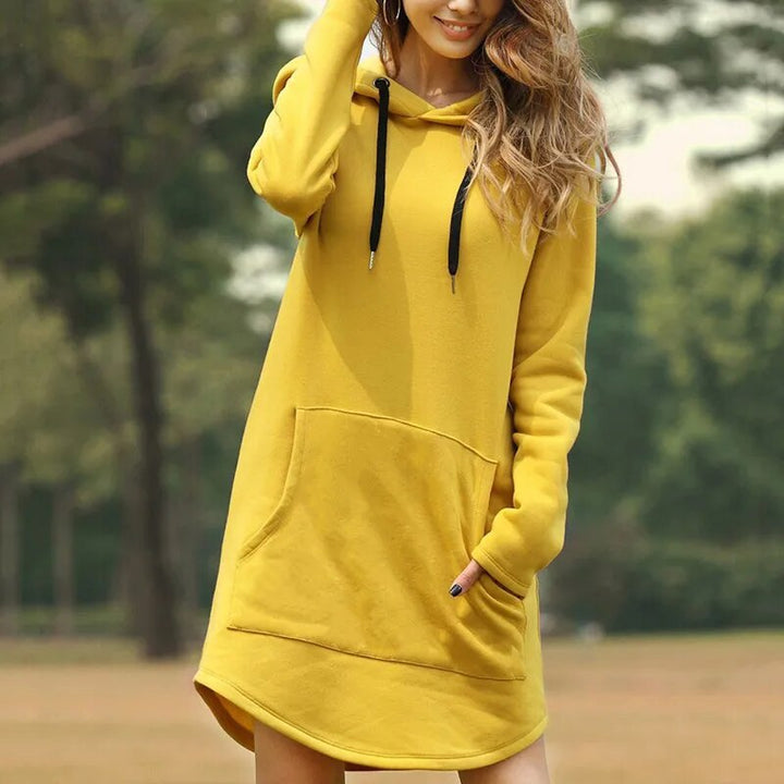 Gemütliches Langes Sweatshirt-Kleid mit Kapuze