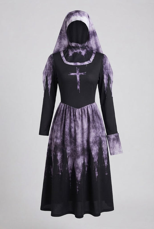 Damen Gruselige Nonne Kostüm mit Spitzenärmel und Tüll-Details Nord Taschen