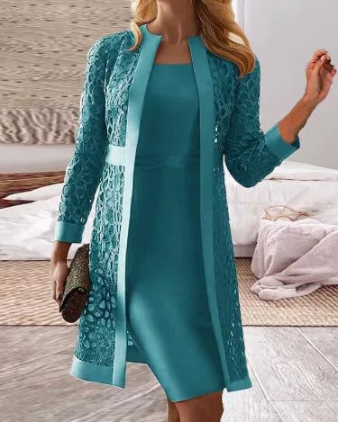 Damen Spitze Strickjacke Kleid Zweiteiliges Satz