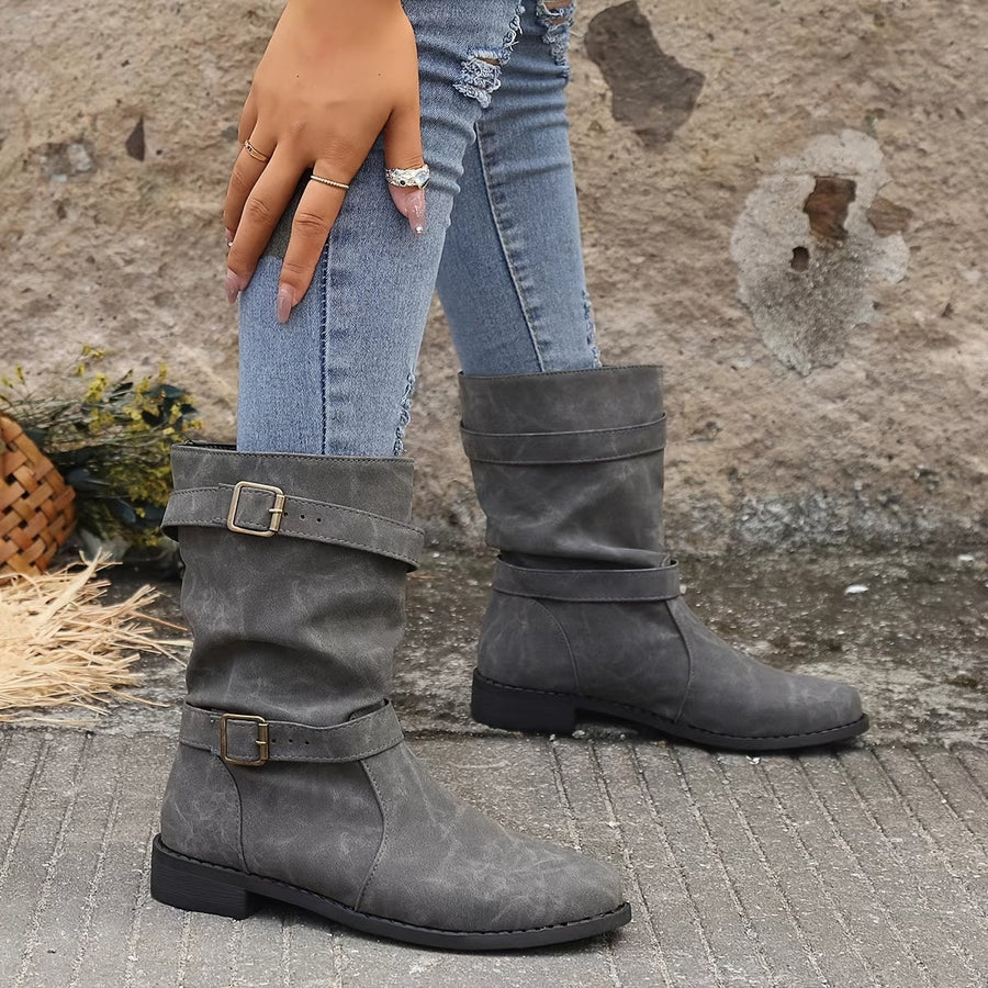 Vintage Schnalle Strap Western Ankle Boots für Frauen