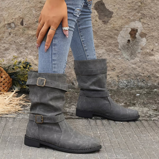 Vintage Schnalle Strap Western Ankle Boots für Frauen