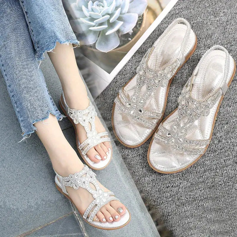Flache Sandalen - Schick - Elastischer Knöchelriemen