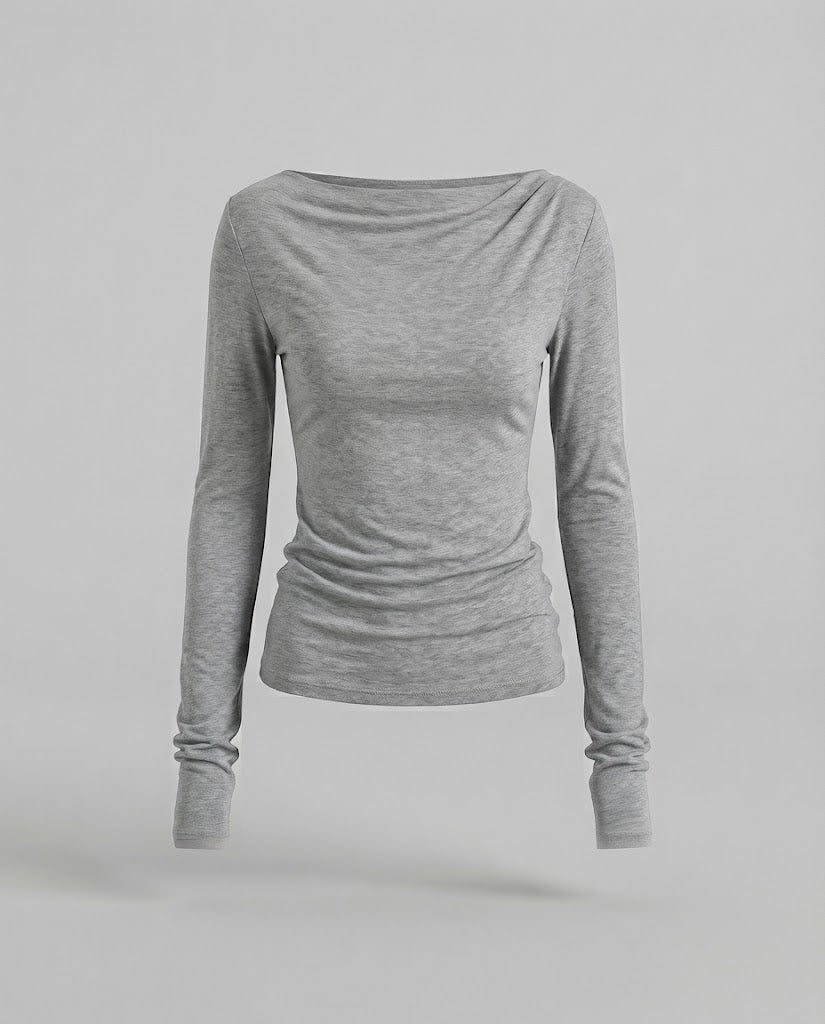 Damen Schmal geschnittenes Off-Shoulder-Longsleeve aus feinem Stretchjersey Nord Taschen