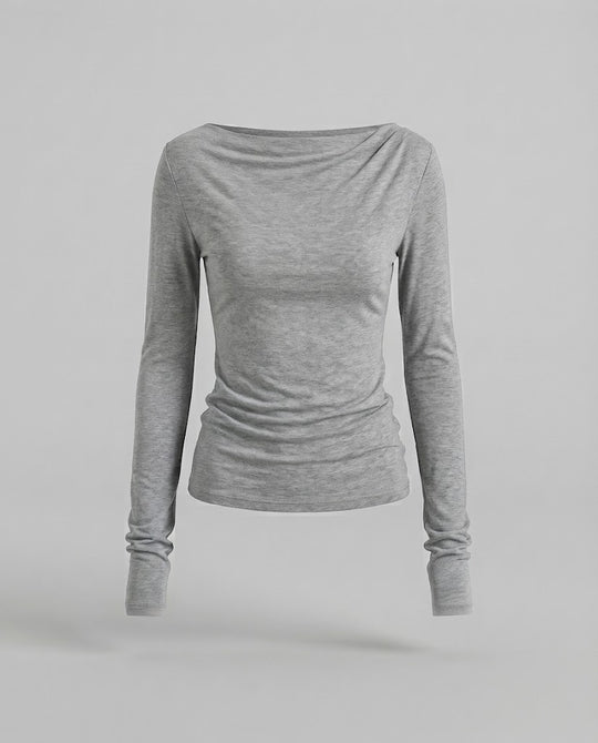 Damen Schmal geschnittenes Off-Shoulder-Longsleeve aus feinem Stretchjersey Nord Taschen