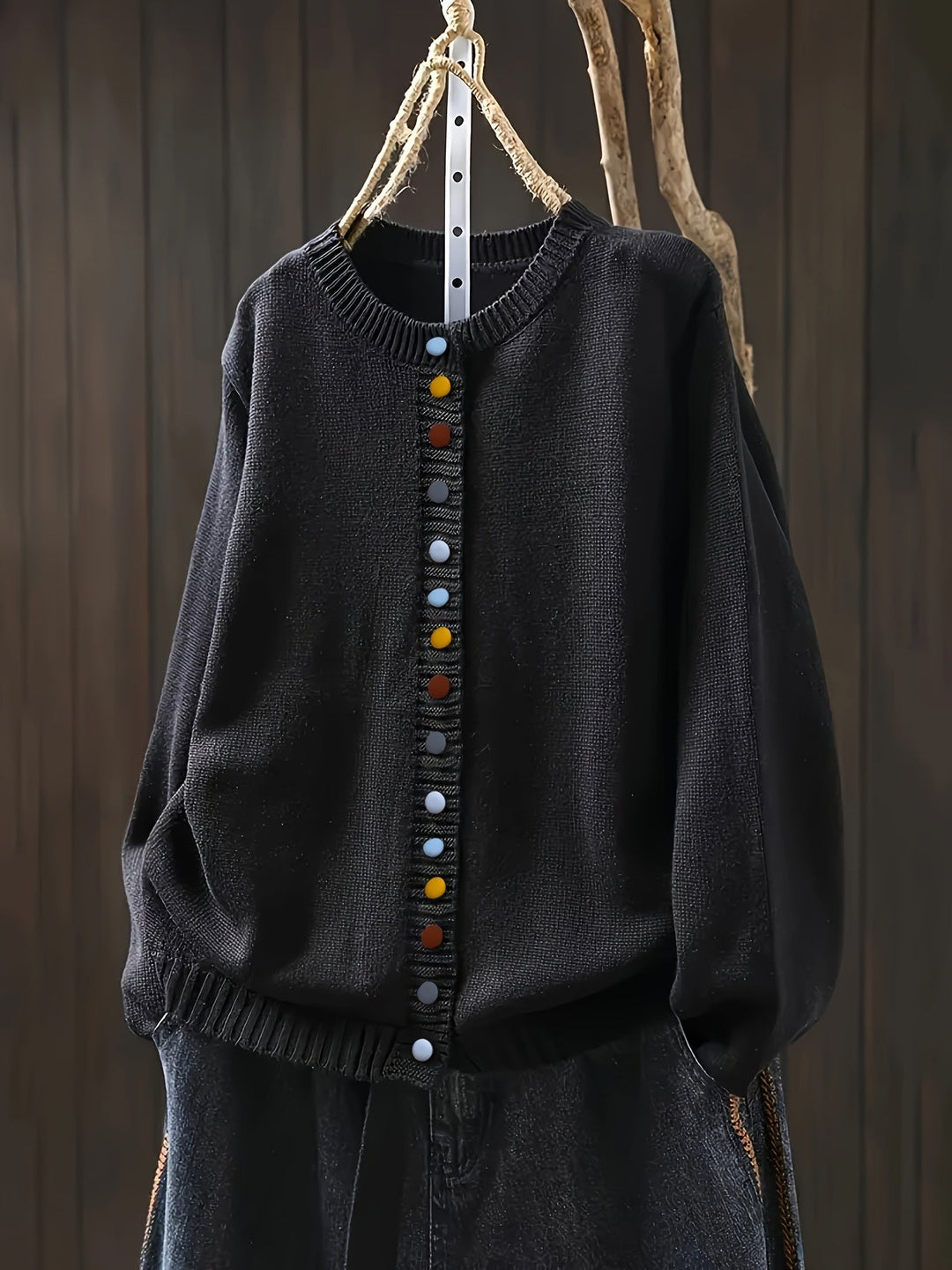Damen Strickkarteigan mit Knöpfen