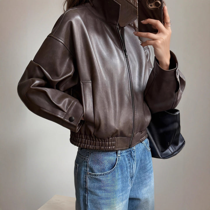 Damen-Lederjacke mit langen Ärmeln Elvira
