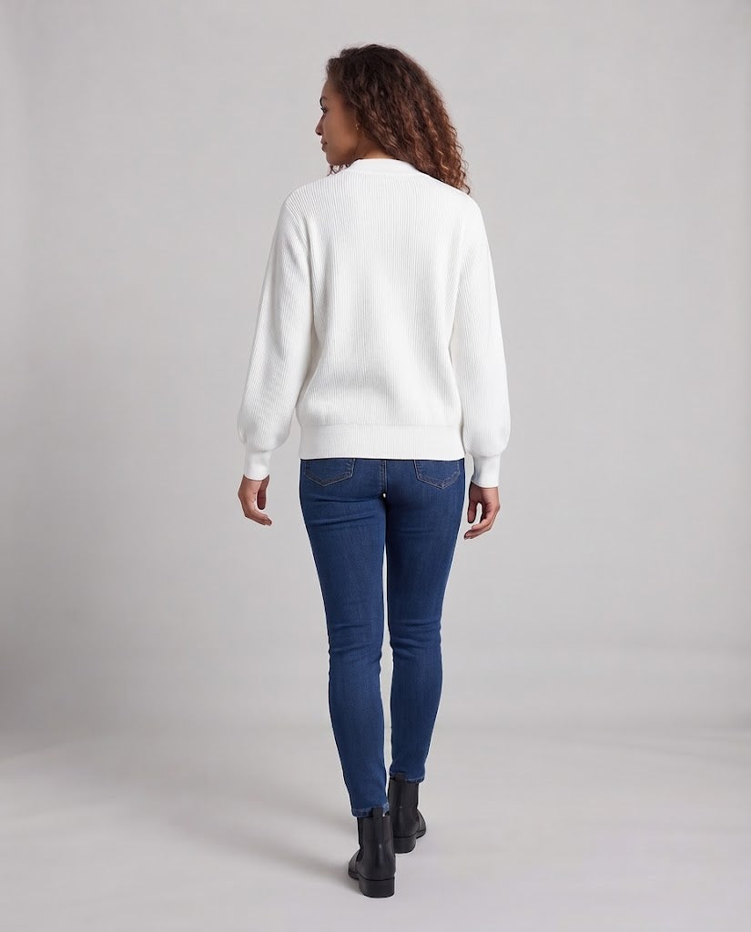 Damen Leichte gerippte Zip-Strickjacke im Bomberstil mit Oversize-Silhouette Nord Taschen