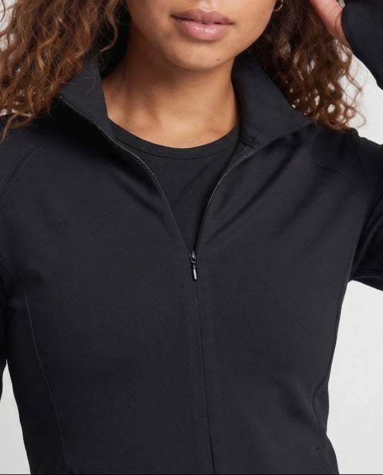 Damen Slim-Fit Zip-Sweatshirt mit Stehkragen und Daumenlöchern Nord Taschen