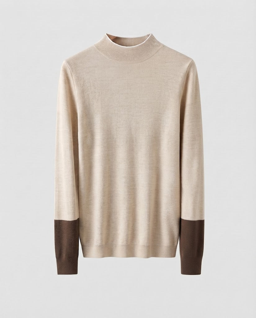 Damen Feiner Slim-Fit Stehkragenpullover aus Kaschmir‑Optik mit kontrastierenden Ärmelabschlüssen Nord Taschen