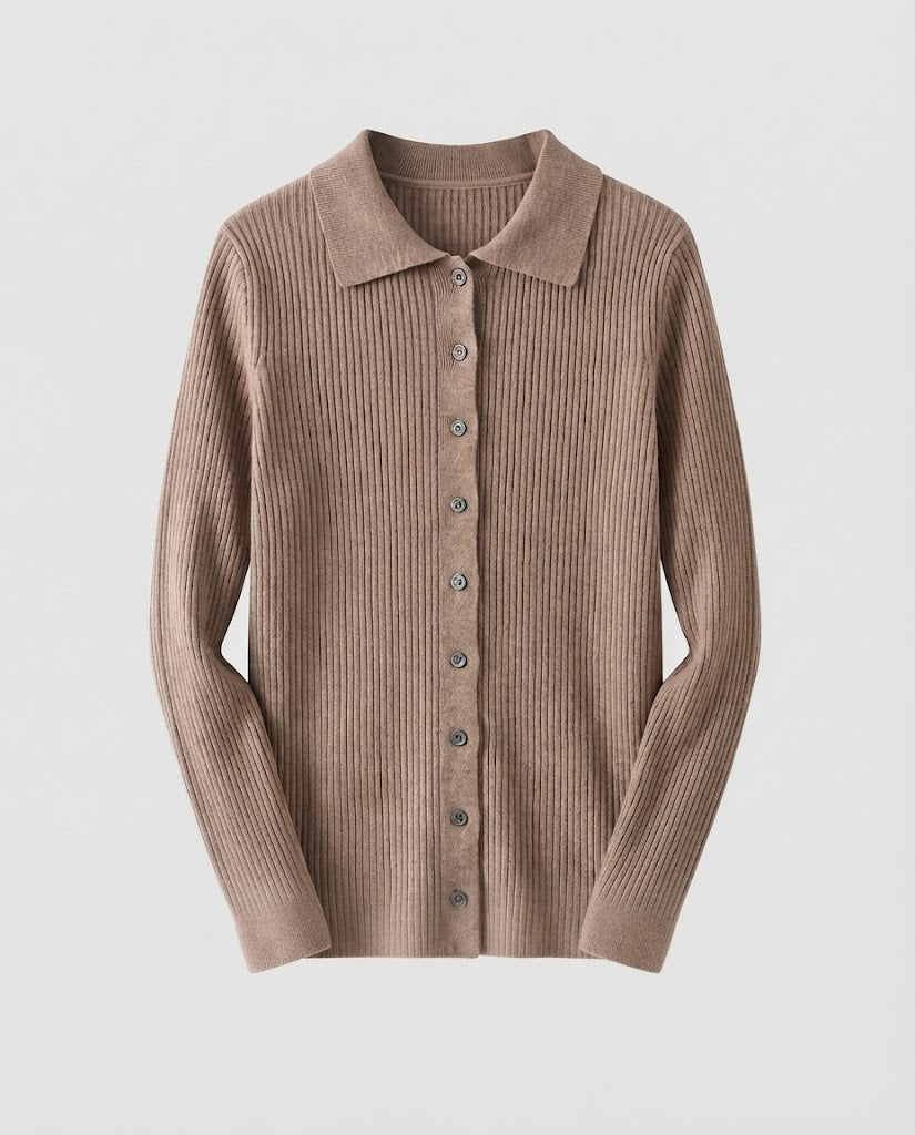Damen Feiner Rippenstrick-Cardigan mit Hemdkragen und passendem Trägertop Nord Taschen