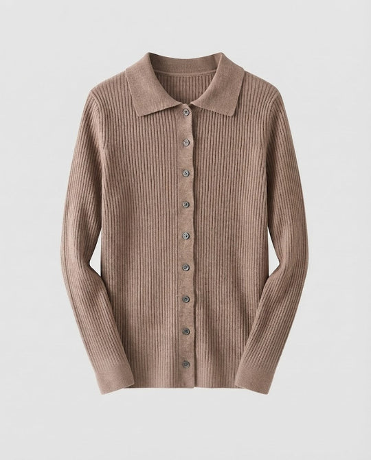 Damen Feiner Rippenstrick-Cardigan mit Hemdkragen und passendem Trägertop Nord Taschen