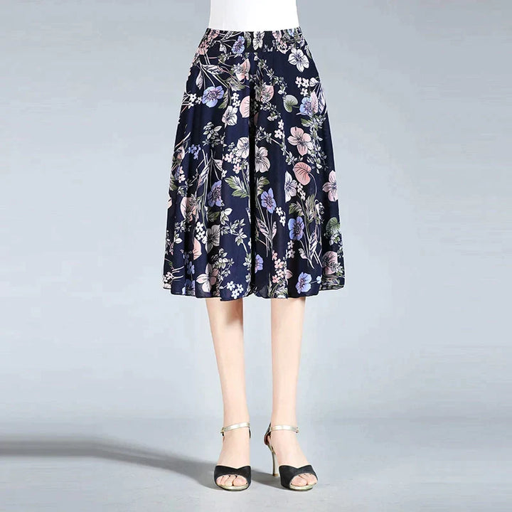 Damen Chiffon Culottes mit Breiten Beinen und Hoher Elastischer Taille