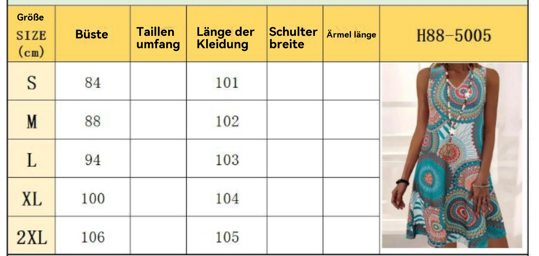 Bedrucktes lässiges ärmelloses Kleid mit V-Ausschnitt für Damen