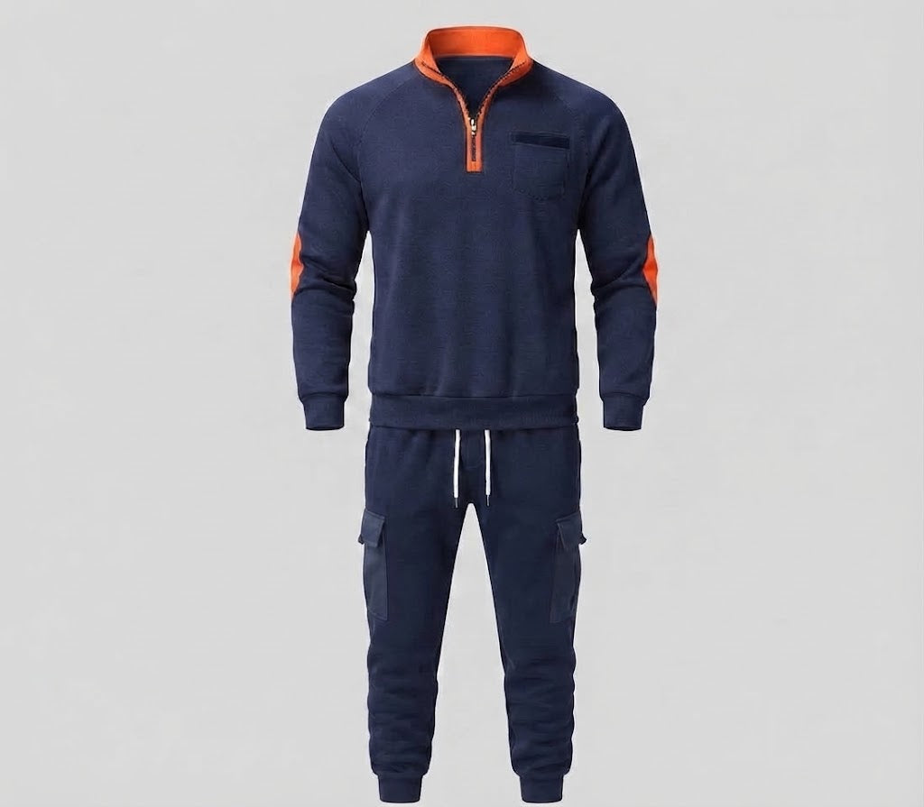 Herren Cargo Jogger Set mit Halb-Zip Sweatshirt, elastischem Taillenband und Klappentaschen Nord Taschen
