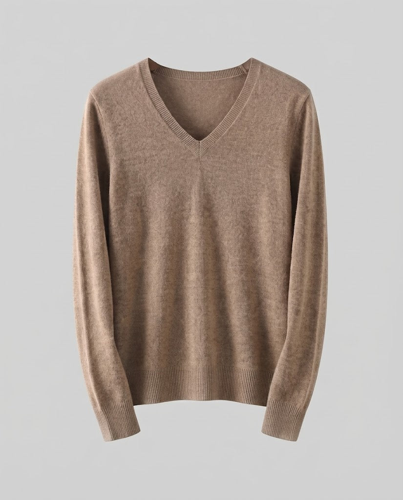 Damen Feinstrick V‑Ausschnittpullover in Kaschmir‑Optik mit schmaler Silhouette Nord Taschen