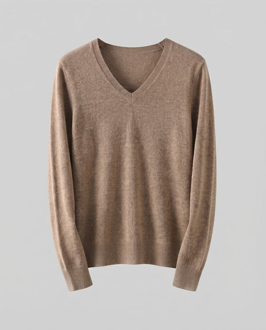 Damen Feinstrick V‑Ausschnittpullover in Kaschmir‑Optik mit schmaler Silhouette Nord Taschen