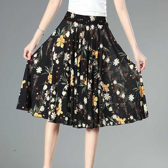 Damen Chiffon Culottes mit Breiten Beinen und Hoher Elastischer Taille