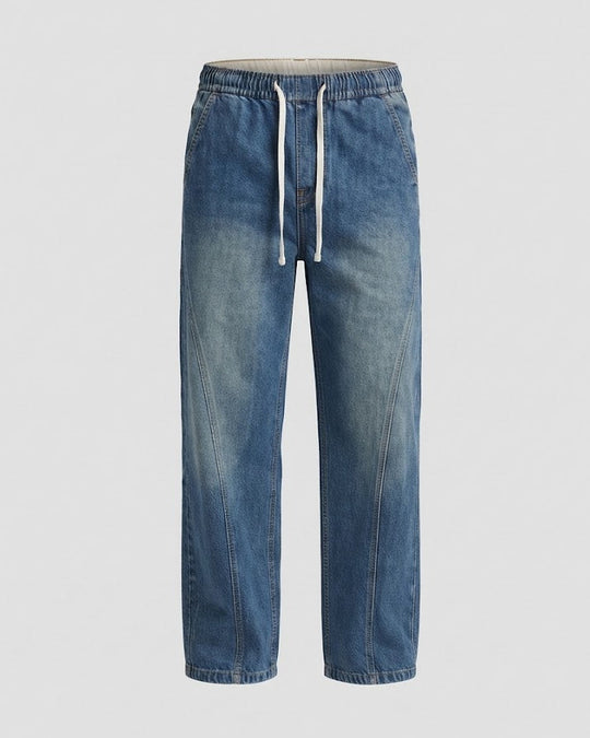 Herren Weite Denim-Palazzohose mit geschwungenen Seitennähten und Used-Wash Nord Taschen