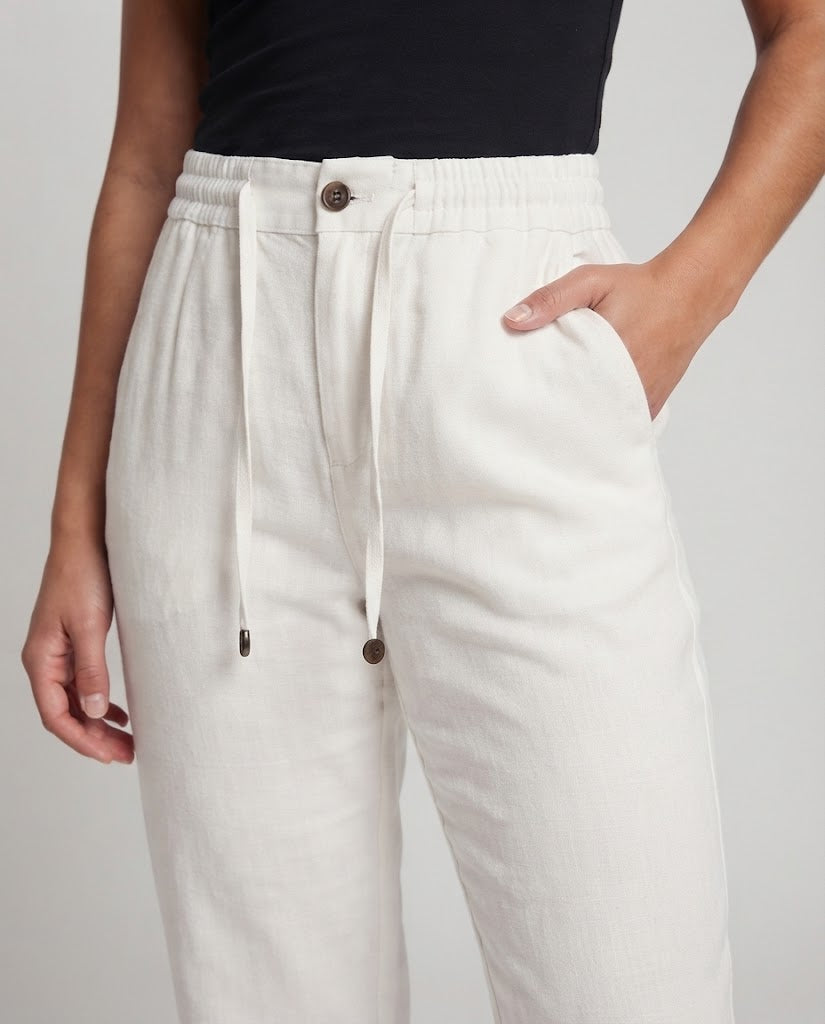 Damen Elegante Leinenoptik-Hose mit elastischem Bund, Kordelzug und Bügelfalte Nord Taschen