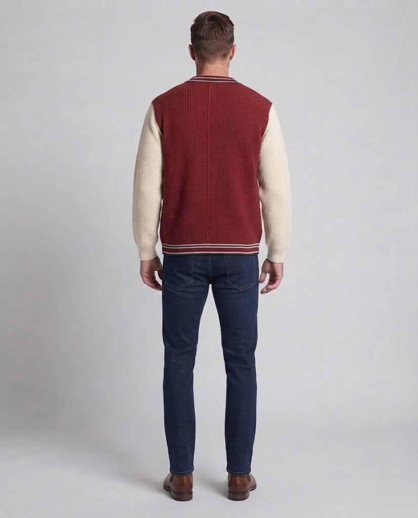 Unisex Oversize Rippstrick-Cardigan mit kontrastierenden Ärmeln und Knopfleiste Nord Taschen