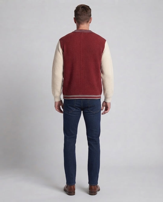Unisex Oversize Rippstrick-Cardigan mit kontrastierenden Ärmeln und Knopfleiste Nord Taschen