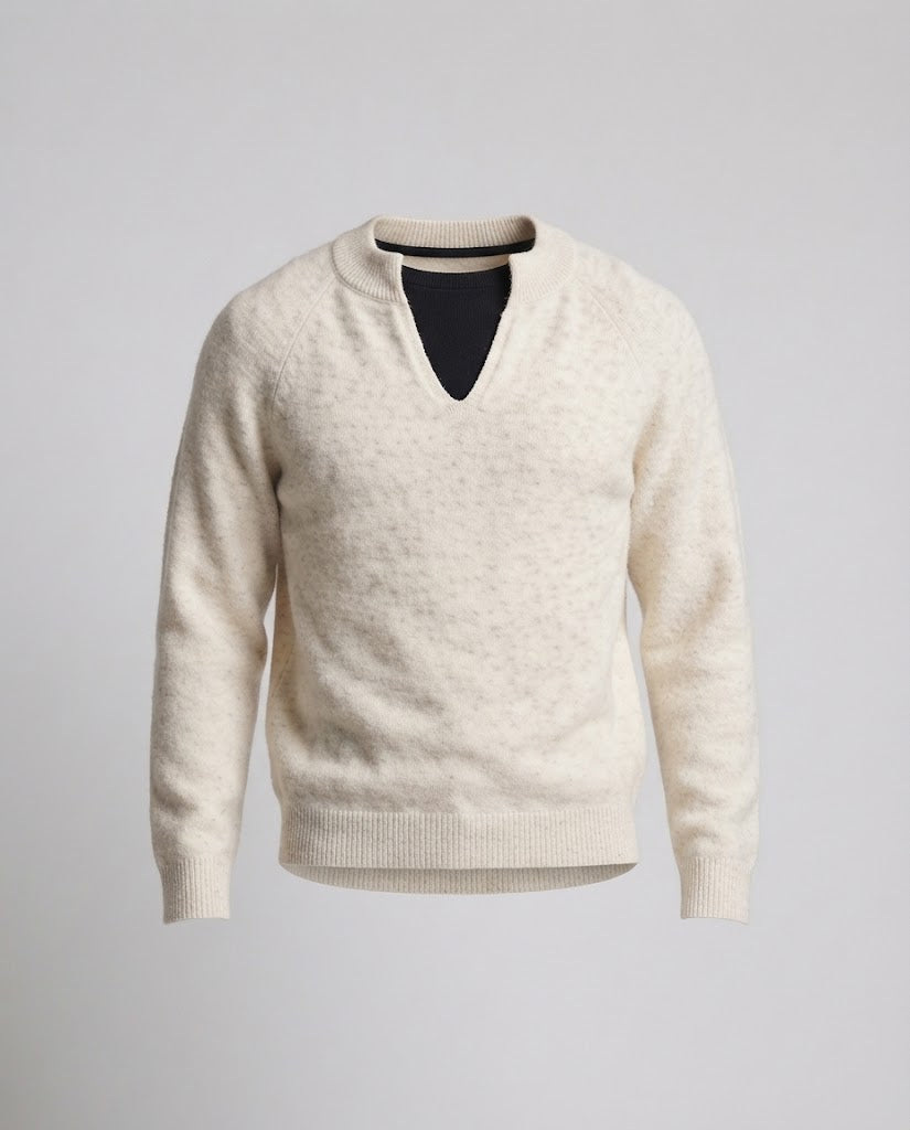 Herren Oversize-Mohair-Mix Pullover mit V-Schlitzkragen und Kordelzugsaum Nord Taschen