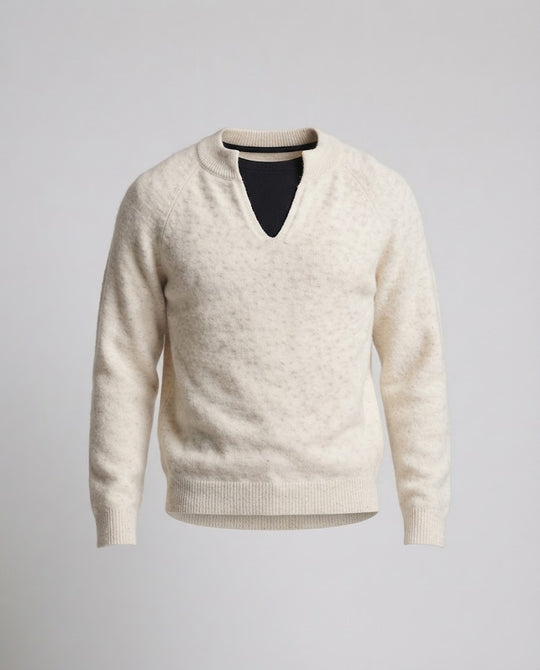 Herren Oversize-Mohair-Mix Pullover mit V-Schlitzkragen und Kordelzugsaum Nord Taschen