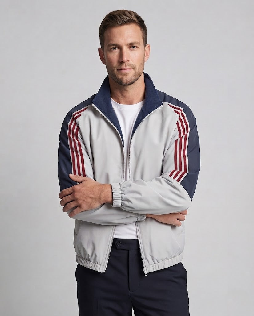 Herren Sportive Oversize Trainingsjacke mit Kontraststreifen und Stehkragen Nord Taschen