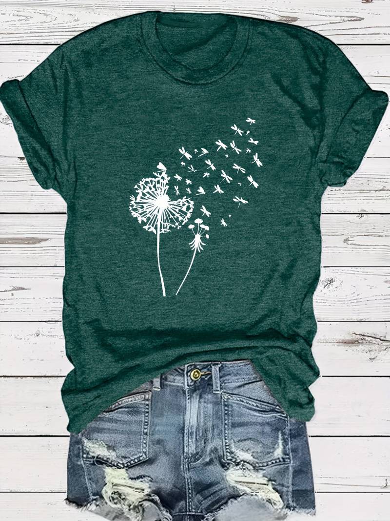 T-Shirt Mit Löwenzahn-Print Und Rundhalsausschnitt