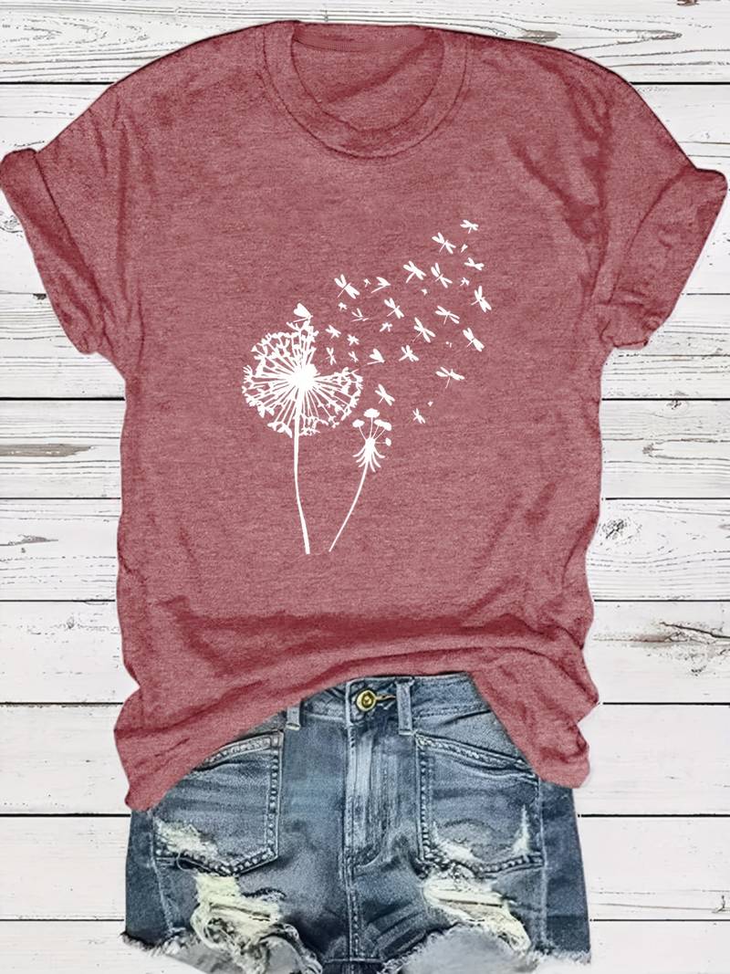 T-Shirt Mit Löwenzahn-Print Und Rundhalsausschnitt