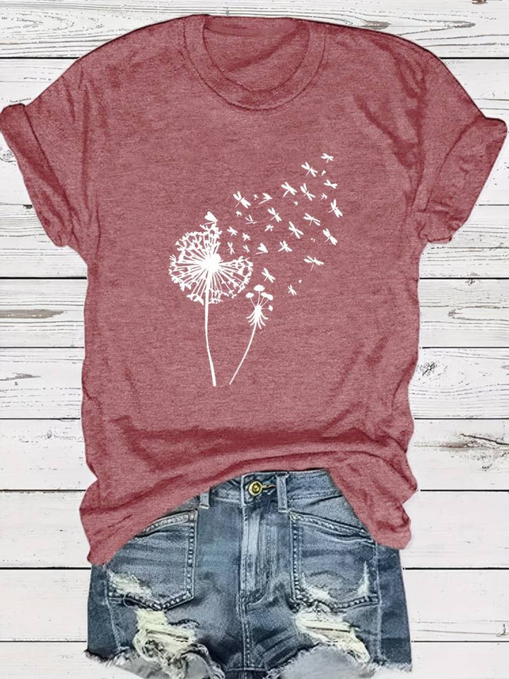 T-Shirt Mit Löwenzahn-Print Und Rundhalsausschnitt