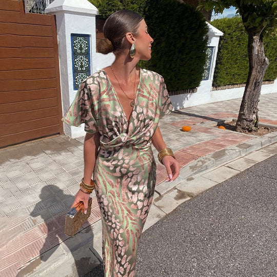 Maxikleid mit V-Ausschnitt Damen Abendkleid mit Wickeldetail für Besondere Anlässe