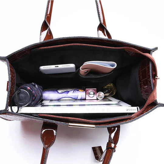Nord Taschen | Large Capacity Crocodile Patent Leather Handbag