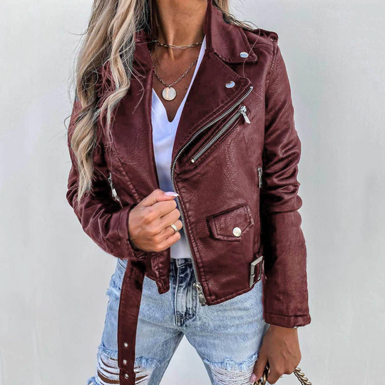 Stylische Gefütterte Lederjacke mit Reißverschluss - Vittorelli