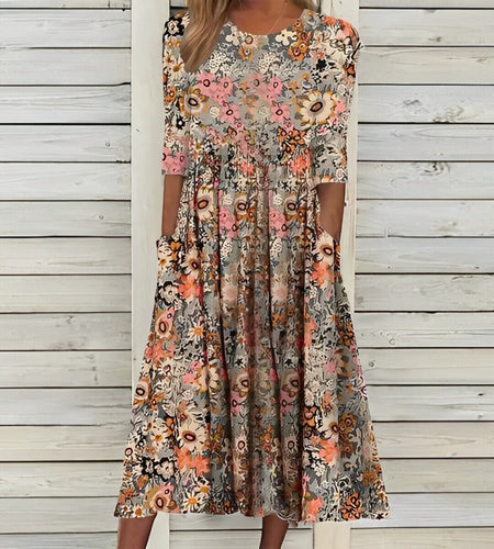 Damen Vintage Floral Kleid Mid